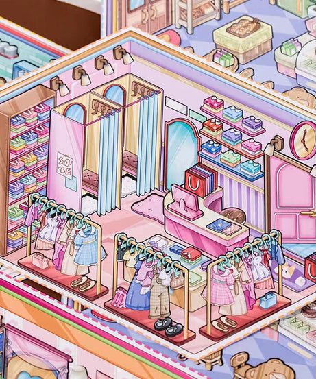 Business Simulation Game Sticker Scene Play Set, Clothing Store|Restaurant|Bakery Shop