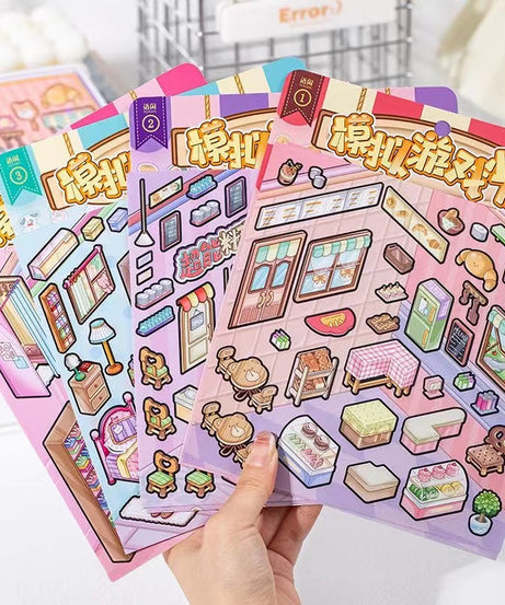 Business Simulation Game Sticker Scene Play Set, Clothing Store|Restaurant|Bakery Shop