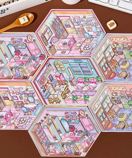 Business Simulation Game Sticker Scene Play Set, Clothing Store|Restaurant|Bakery Shop