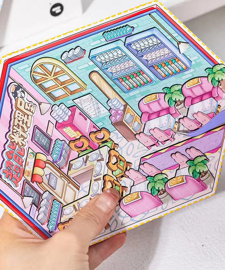 Business Simulation Game Sticker Scene Play Set, Clothing Store|Restaurant|Bakery Shop