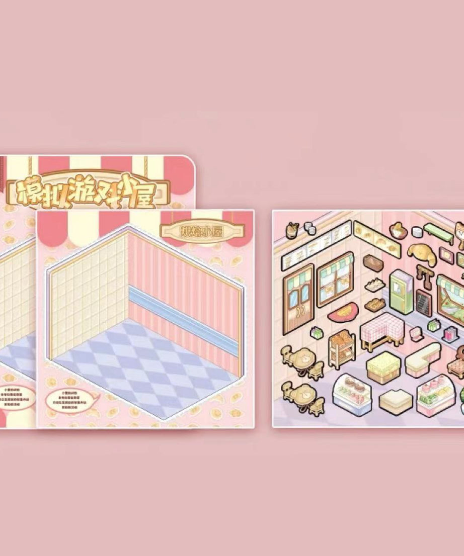 Business Simulation Game Sticker Scene Play Set, Clothing Store|Restaurant|Bakery Shop