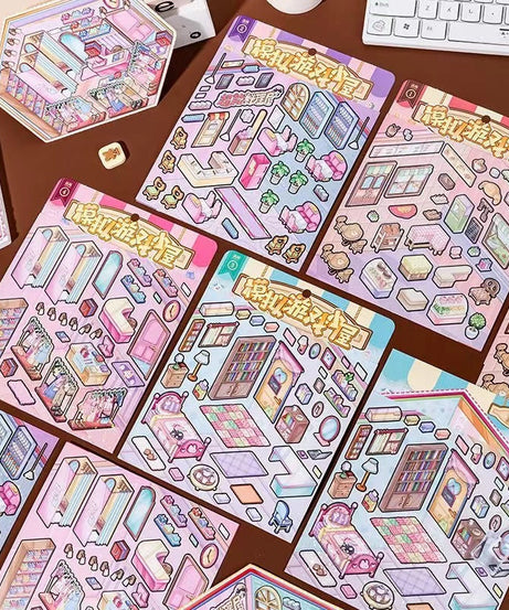 Business Simulation Game Sticker Scene Play Set, Clothing Store|Restaurant|Bakery Shop
