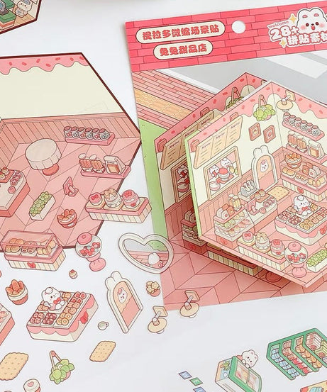 Stickers Scene, Make Cute Rabbit Dessert Shop|Panda Tea House|Bookstore|Burger Shop