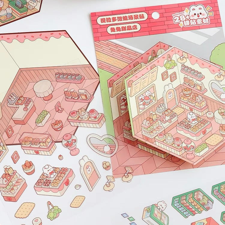 Stickers Scene, Make Cute Rabbit Dessert Shop|Panda Tea House|Bookstore|Burger Shop