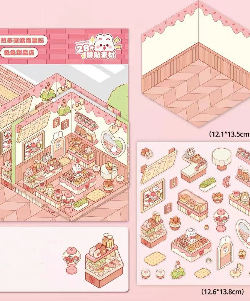 Stickers Scene, Make Cute Rabbit Dessert Shop|Panda Tea House|Bookstore|Burger Shop