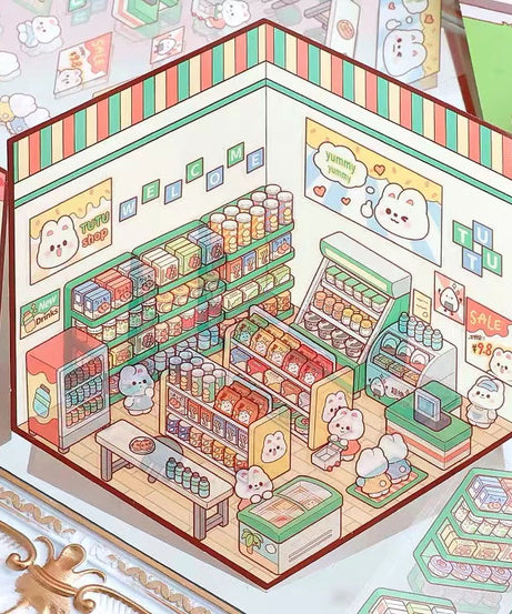 Stickers Scene, Make Cute Rabbit Dessert Shop|Panda Tea House|Bookstore|Burger Shop