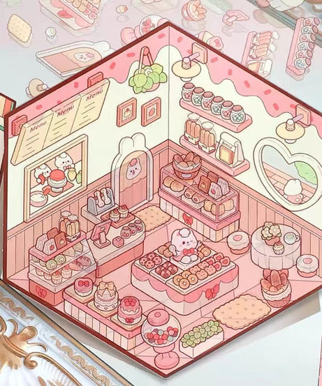 Stickers Scene, Make Cute Rabbit Dessert Shop|Panda Tea House|Bookstore|Burger Shop