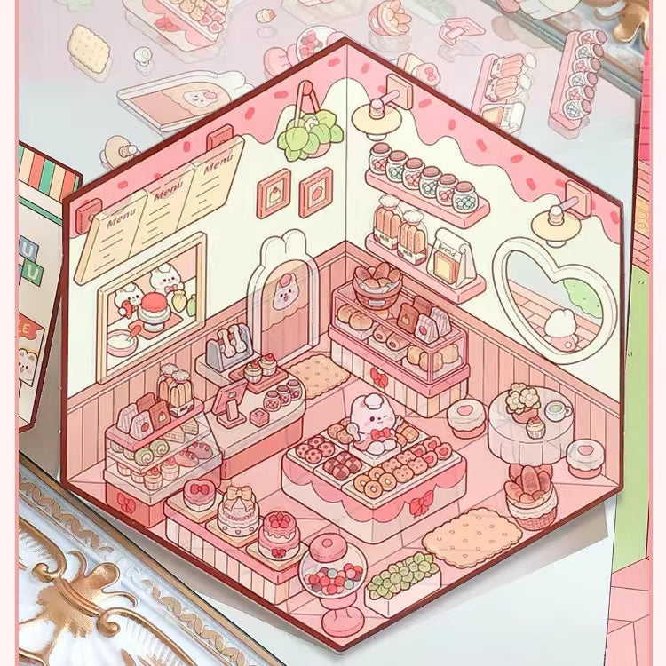 Stickers Scene, Make Cute Rabbit Dessert Shop|Panda Tea House|Bookstore|Burger Shop