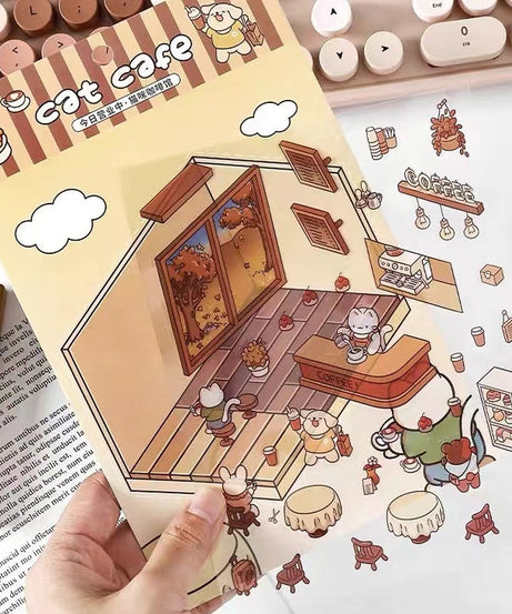 Sticker Scenes! Sunshine Greenhouse|Cat Cafe|Bakery|Library