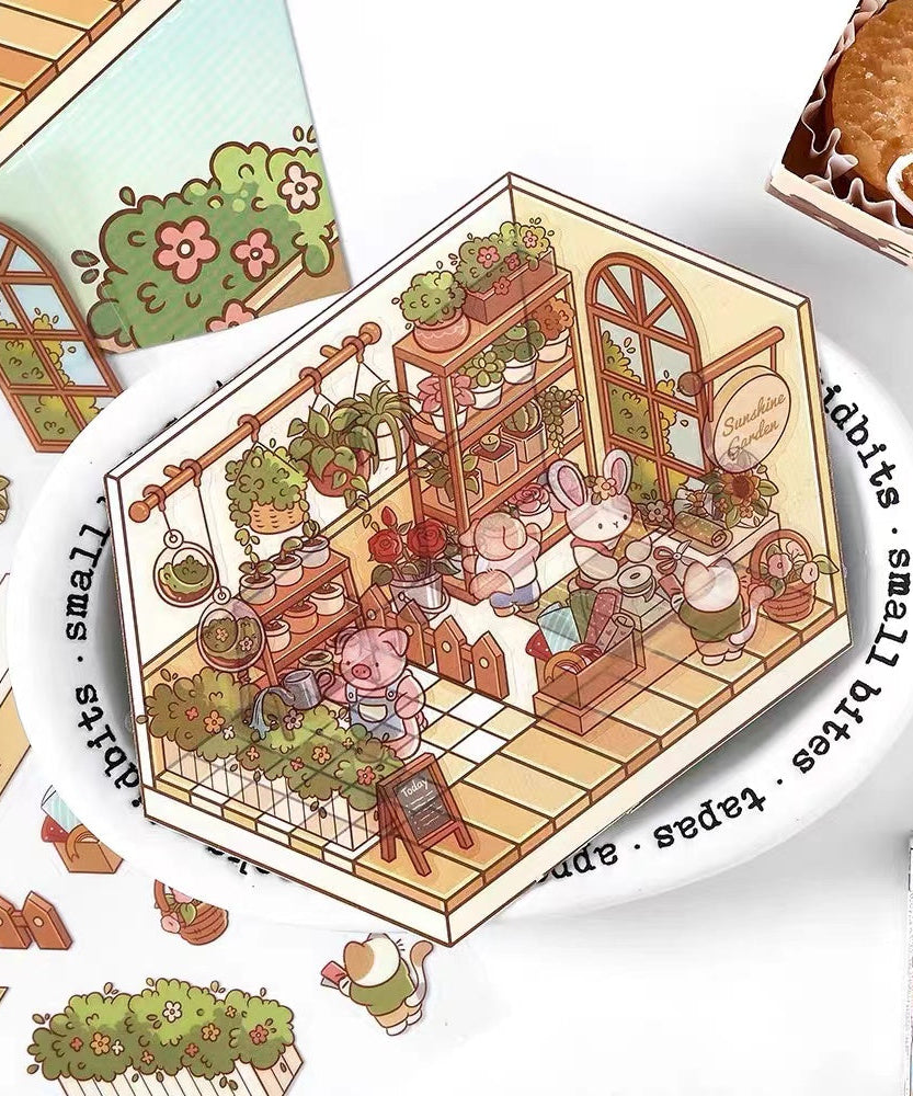 Sticker Scenes! Sunshine Greenhouse|Cat Cafe|Bakery|Library