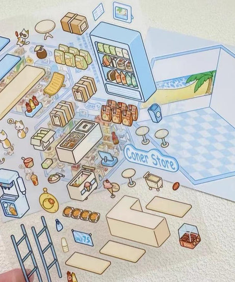 DIY 3D Sticker Scenes|Pizza Shop|Hot Spring|Dim Sum Restaurant|Convenience Store