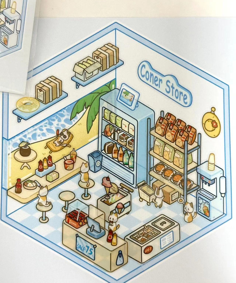 DIY 3D Sticker Scenes|Pizza Shop|Hot Spring|Dim Sum Restaurant|Convenience Store