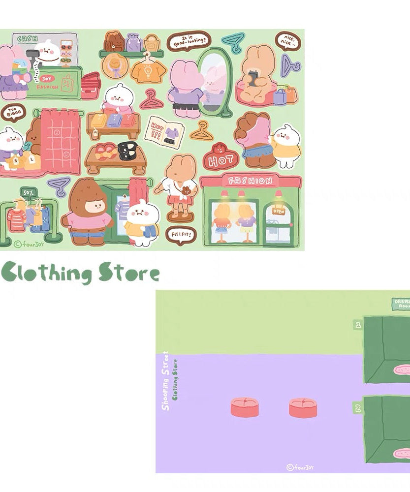 DIY Shopping Street Sticker Scene|Makeup Store|Pet Store|Clothing Store|Fitness