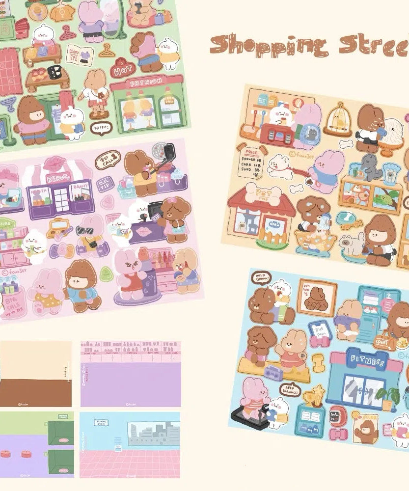 DIY Shopping Street Sticker Scene|Makeup Store|Pet Store|Clothing Store|Fitness