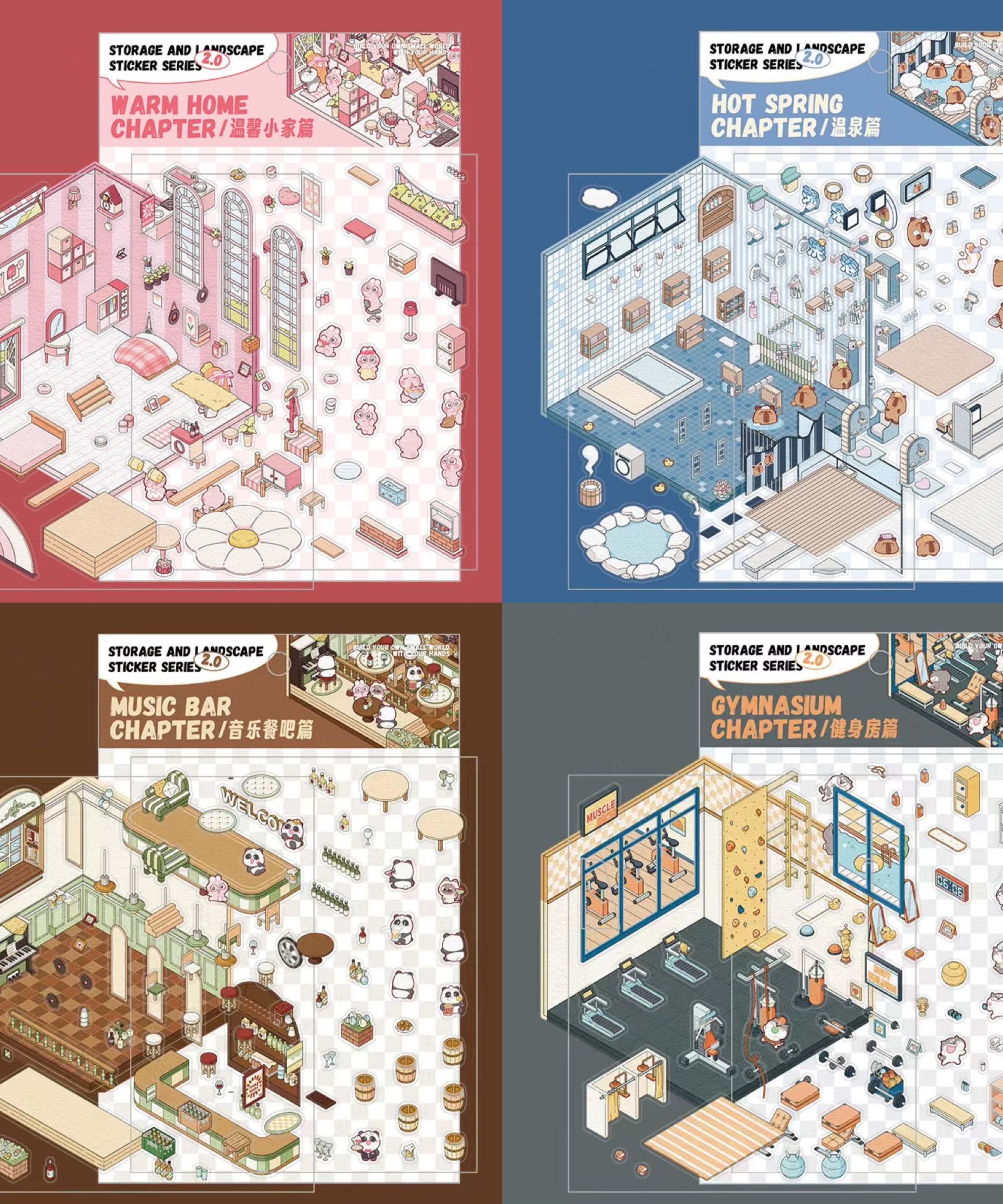 Stickers Scene, Make your Own Warm Home|Music Bar|Hot Spring|Gymnasium