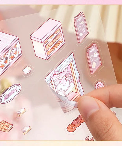 3D Puppy Restaurant Bakery Shop Convenience Store Sticker Scenes