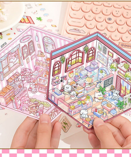 3D Puppy Restaurant Bakery Shop Convenience Store Sticker Scenes