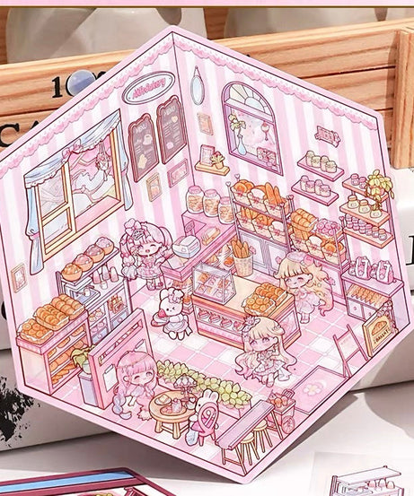 3D Puppy Restaurant Bakery Shop Convenience Store Sticker Scenes