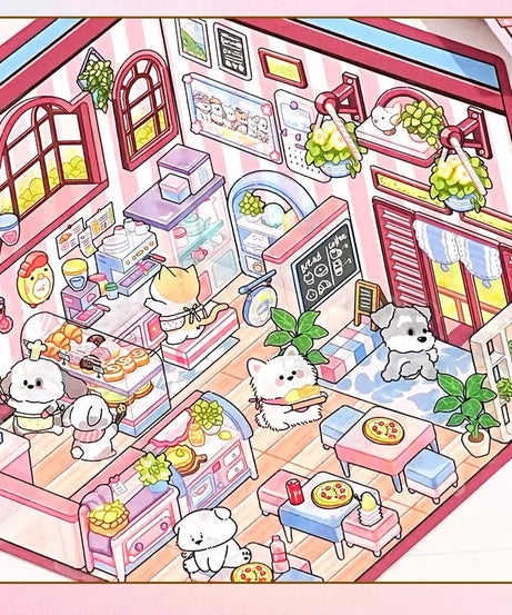 3D Puppy Restaurant Bakery Shop Convenience Store Sticker Scenes