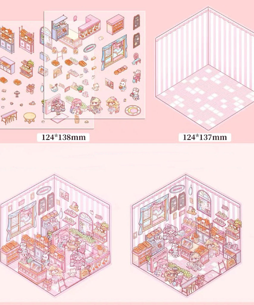 3D Puppy Restaurant Bakery Shop Convenience Store Sticker Scenes