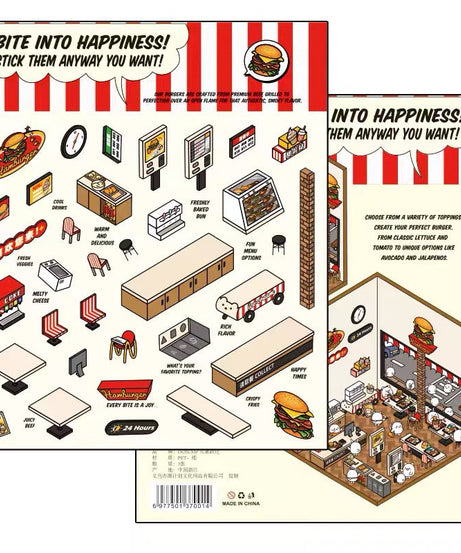 DIY 3D Sticker Scene,Make Your Own Baking Shop|Fresh Market|Bookstore|Laundry