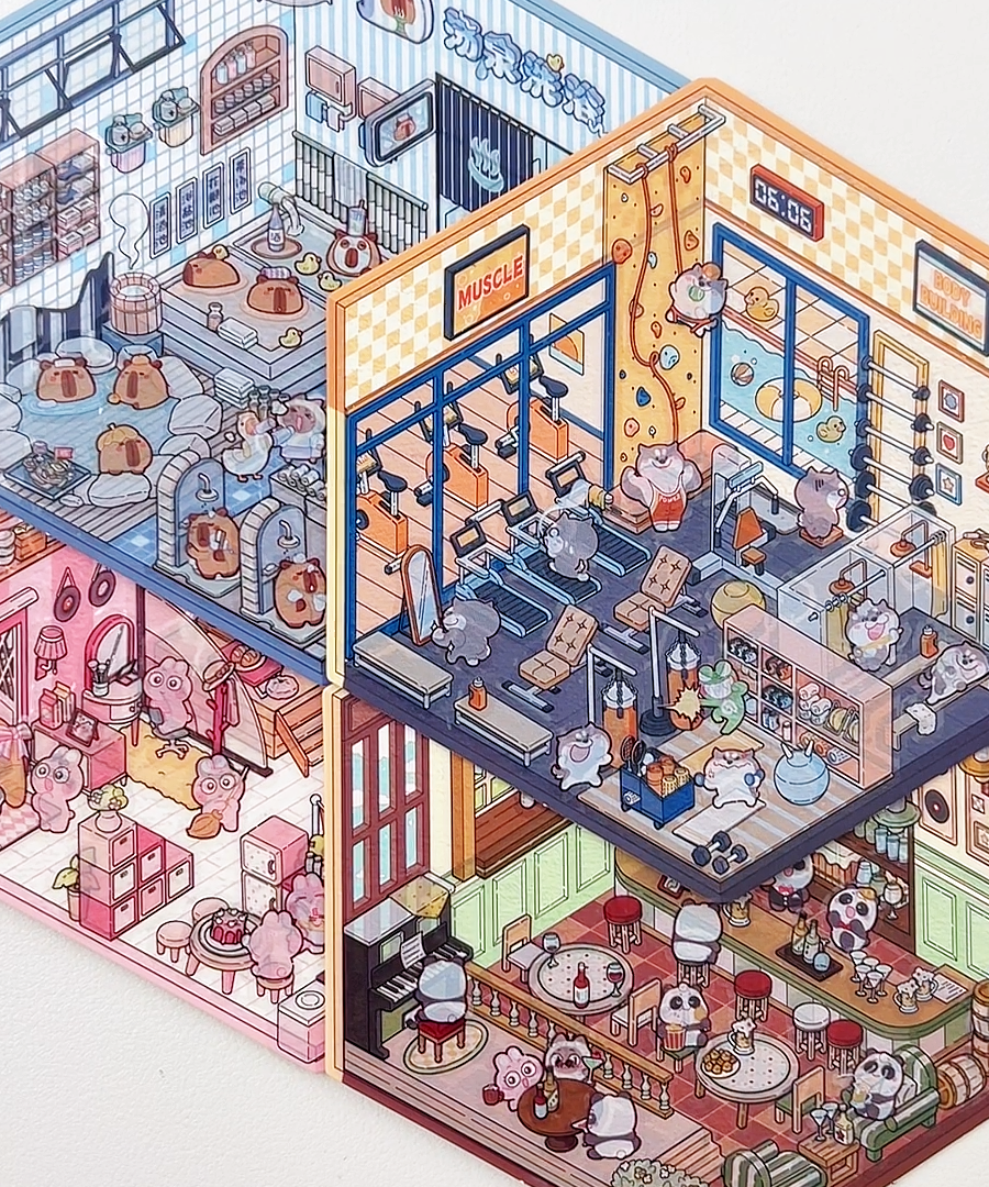 Stickers Scene, Make your Own Apartment|Forest Bookstore|Sushi Bar|Cocoa Cafe