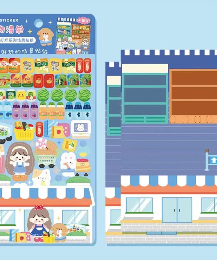 DIY Sushi Restaurant|Flower House|Cake Bread Shop|Book Shop|Shopping Sticker Scene