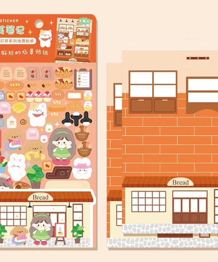 DIY Sushi Restaurant|Flower House|Cake Bread Shop|Book Shop|Shopping Sticker Scene