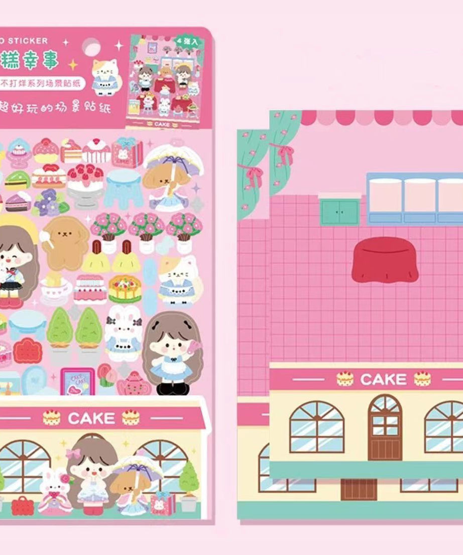 DIY Sushi Restaurant|Flower House|Cake Bread Shop|Book Shop|Shopping Sticker Scene