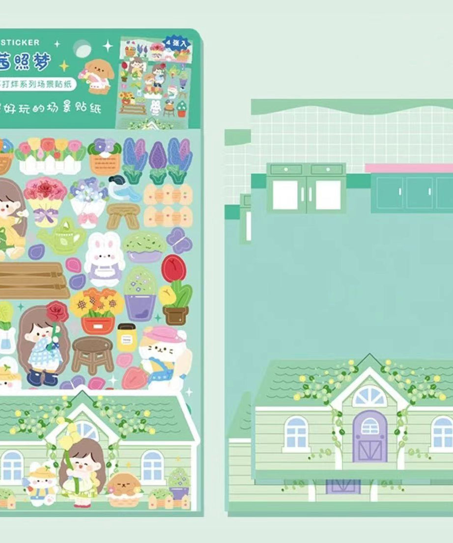 DIY Sushi Restaurant|Flower House|Cake Bread Shop|Book Shop|Shopping Sticker Scene