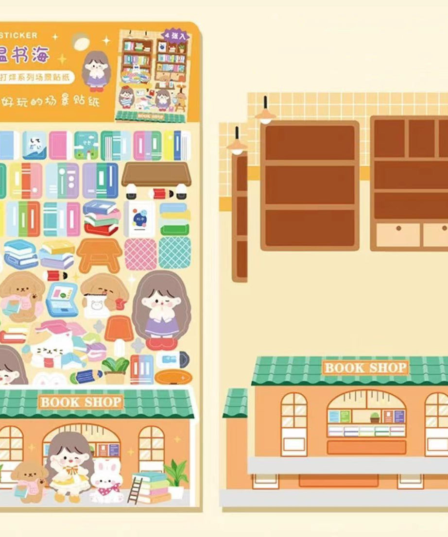 DIY Sushi Restaurant|Flower House|Cake Bread Shop|Book Shop|Shopping Sticker Scene