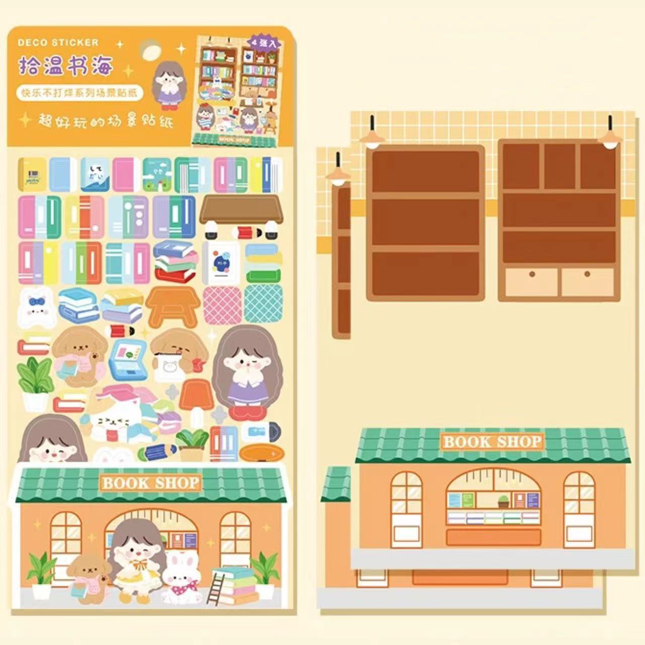 DIY Sushi Restaurant|Flower House|Cake Bread Shop|Book Shop|Shopping Sticker Scene