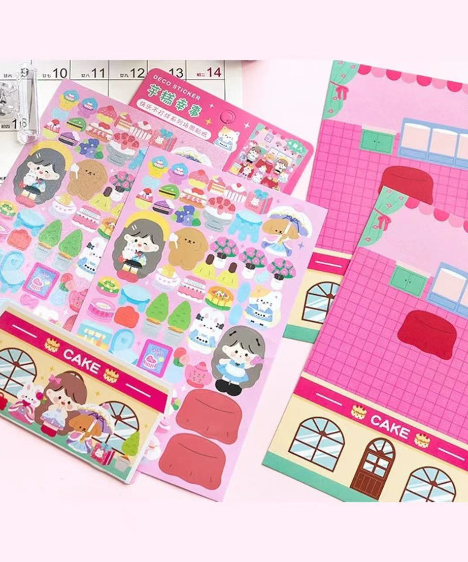 DIY Sushi Restaurant|Flower House|Cake Bread Shop|Book Shop|Shopping Sticker Scene