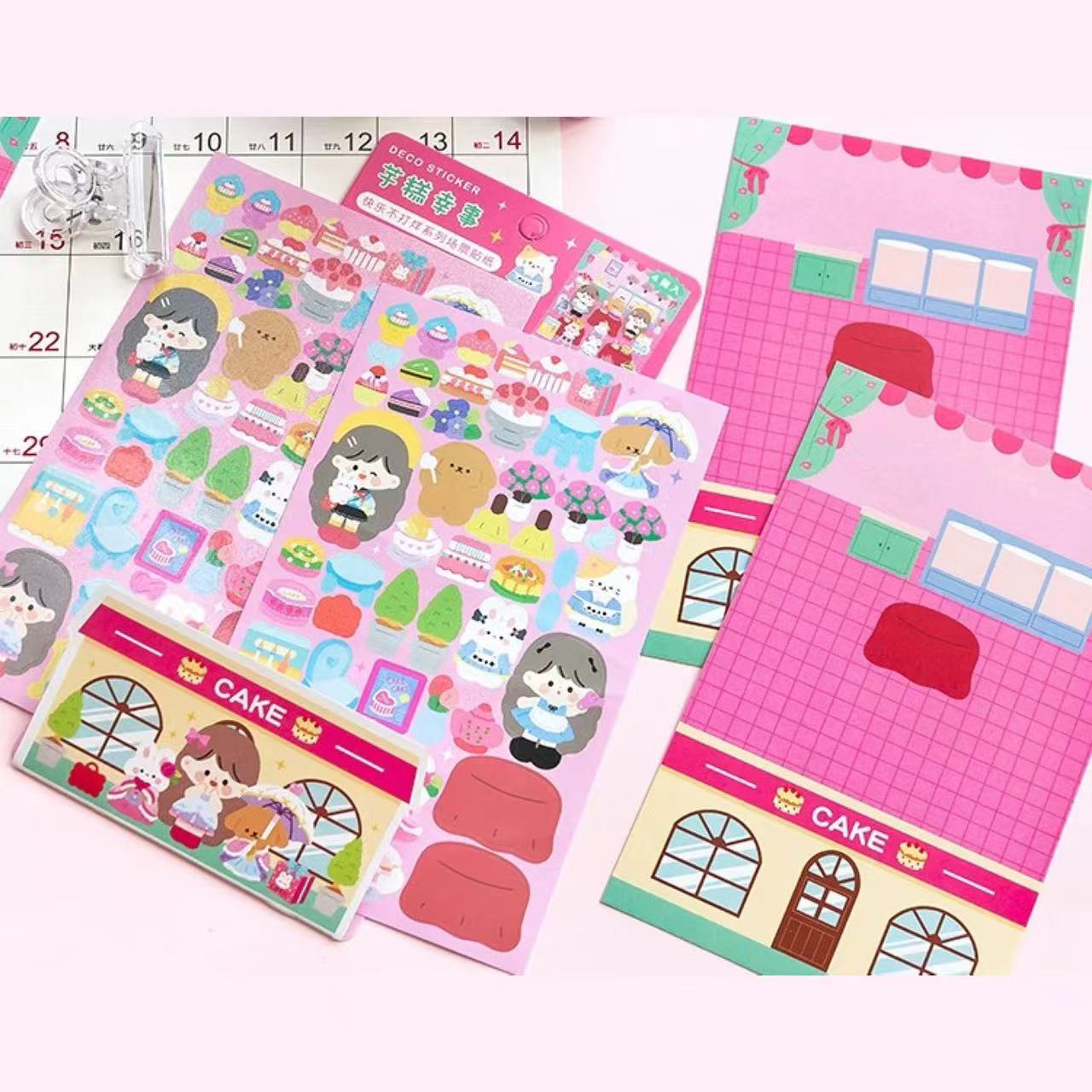 DIY Sushi Restaurant|Flower House|Cake Bread Shop|Book Shop|Shopping Sticker Scene