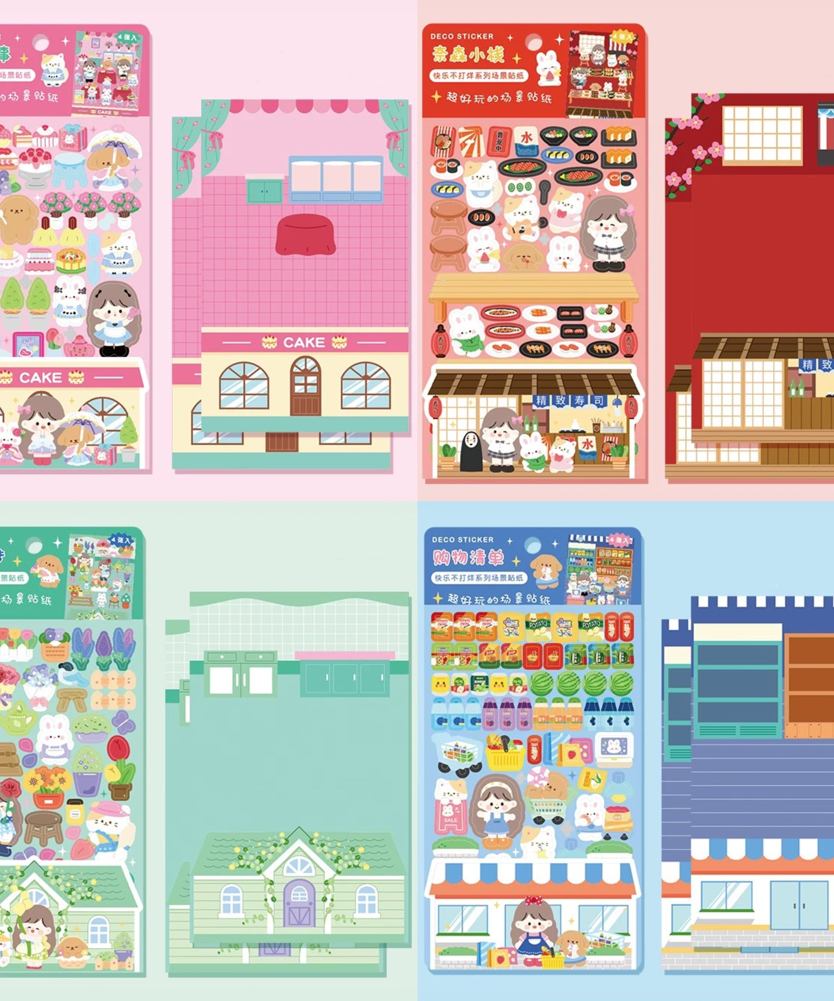 DIY Sushi Restaurant|Flower House|Cake Bread Shop|Book Shop|Shopping Sticker Scene