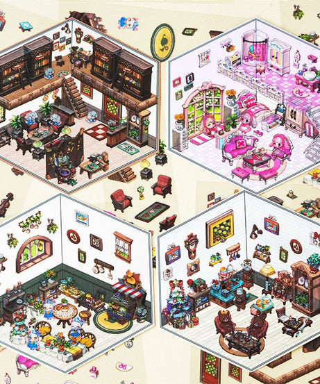 DIY 3D Sticker Scenes|Christmas|My Room|Book Store|Party