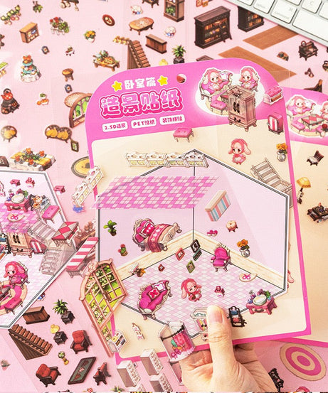 DIY 3D Sticker Scenes|Christmas|My Room|Book Store|Party