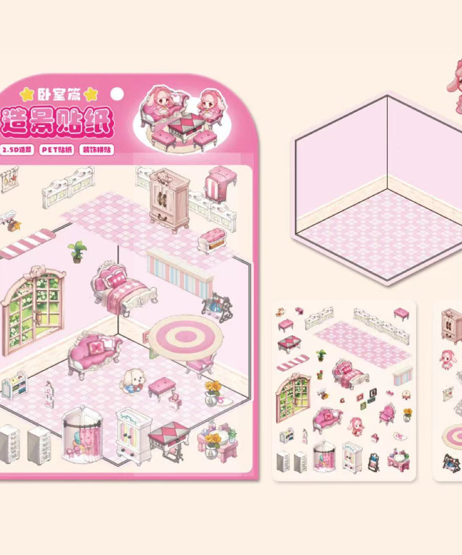 DIY 3D Sticker Scenes|Christmas|My Room|Book Store|Party
