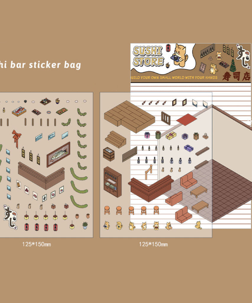 Stickers Scene, Make your Own Apartment|Forest Bookstore|Sushi Bar|Cocoa Cafe