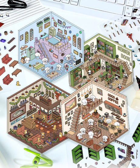 Stickers Scene, Make your Own Apartment|Forest Bookstore|Sushi Bar|Cocoa Cafe
