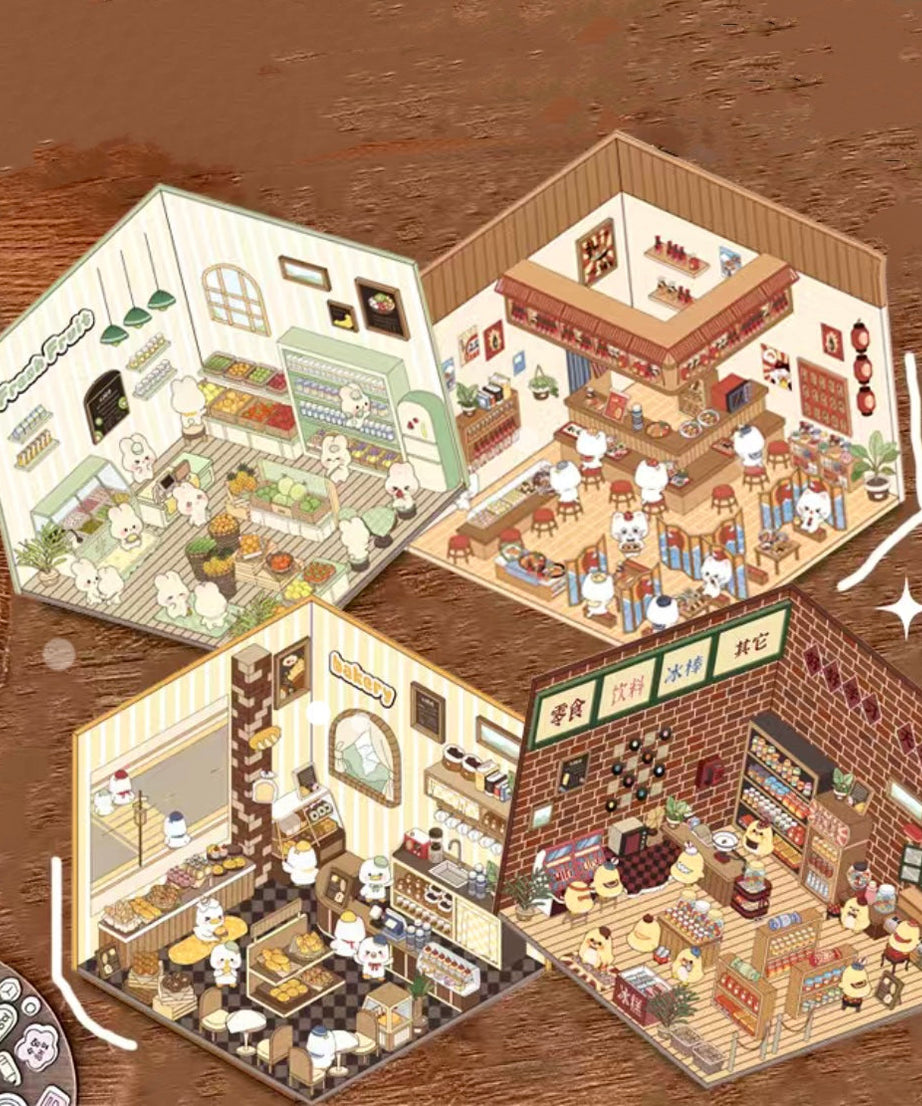 Sticker Play Scenes! Build 3D Izakaya|Chinese Convenience Store|Fresh Fruit|Bakery Shop