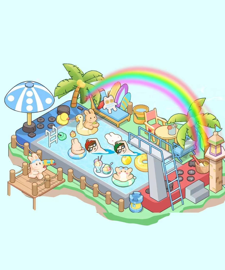 3D Sticker Play Scenes! Create Pool Party|Dessert Street|Pink Loft|Video Arcade