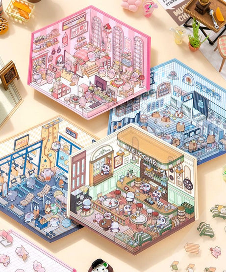 Stickers Scene, Make your Own Apartment|Forest Bookstore|Sushi Bar|Cocoa Cafe