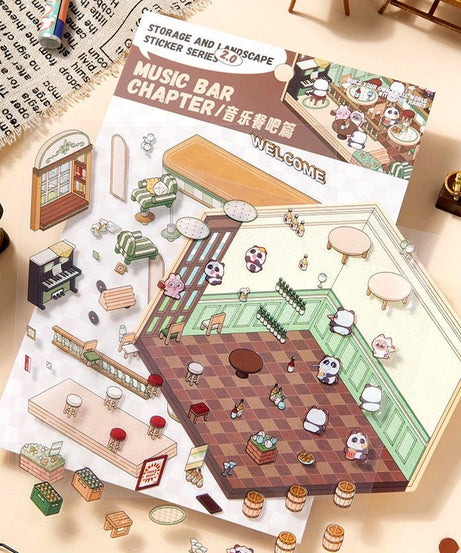 Stickers Scene, Make your Own Warm Home|Music Bar|Hot Spring|Gymnasium