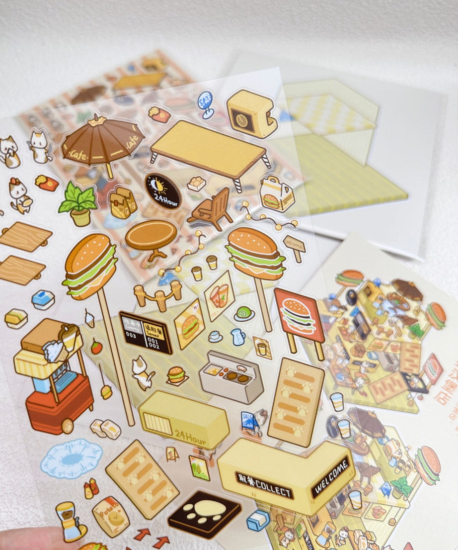 DIY 3D Sticker Scenes|Pizza Shop|Hot Spring|Dim Sum Restaurant|Convenience Store