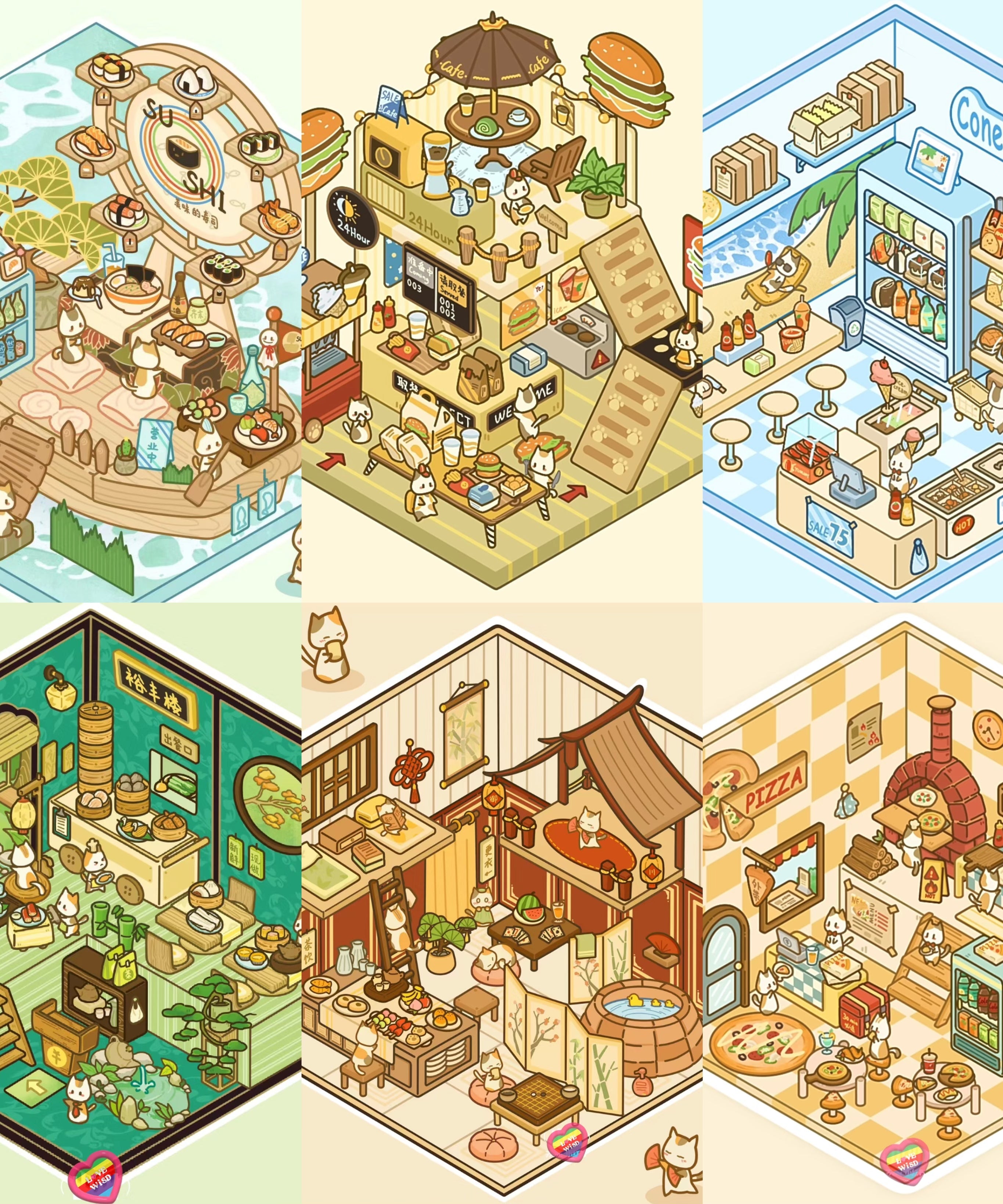 DIY 3D Sticker Scenes|Pizza Shop|Hot Spring|Dim Sum Restaurant|Convenience Store