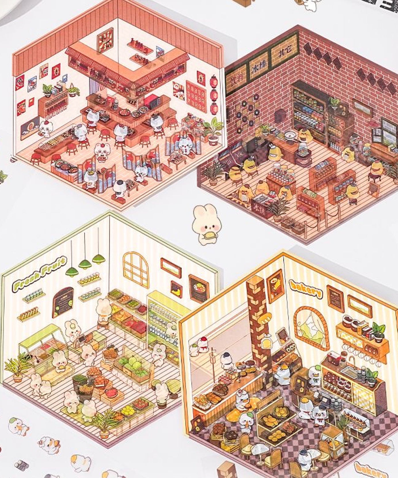 Sticker Play Scenes! Build 3D Izakaya|Chinese Convenience Store|Fresh Fruit|Bakery Shop