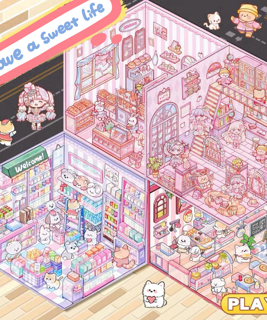 3D Puppy Restaurant Bakery Shop Convenience Store Sticker Scenes