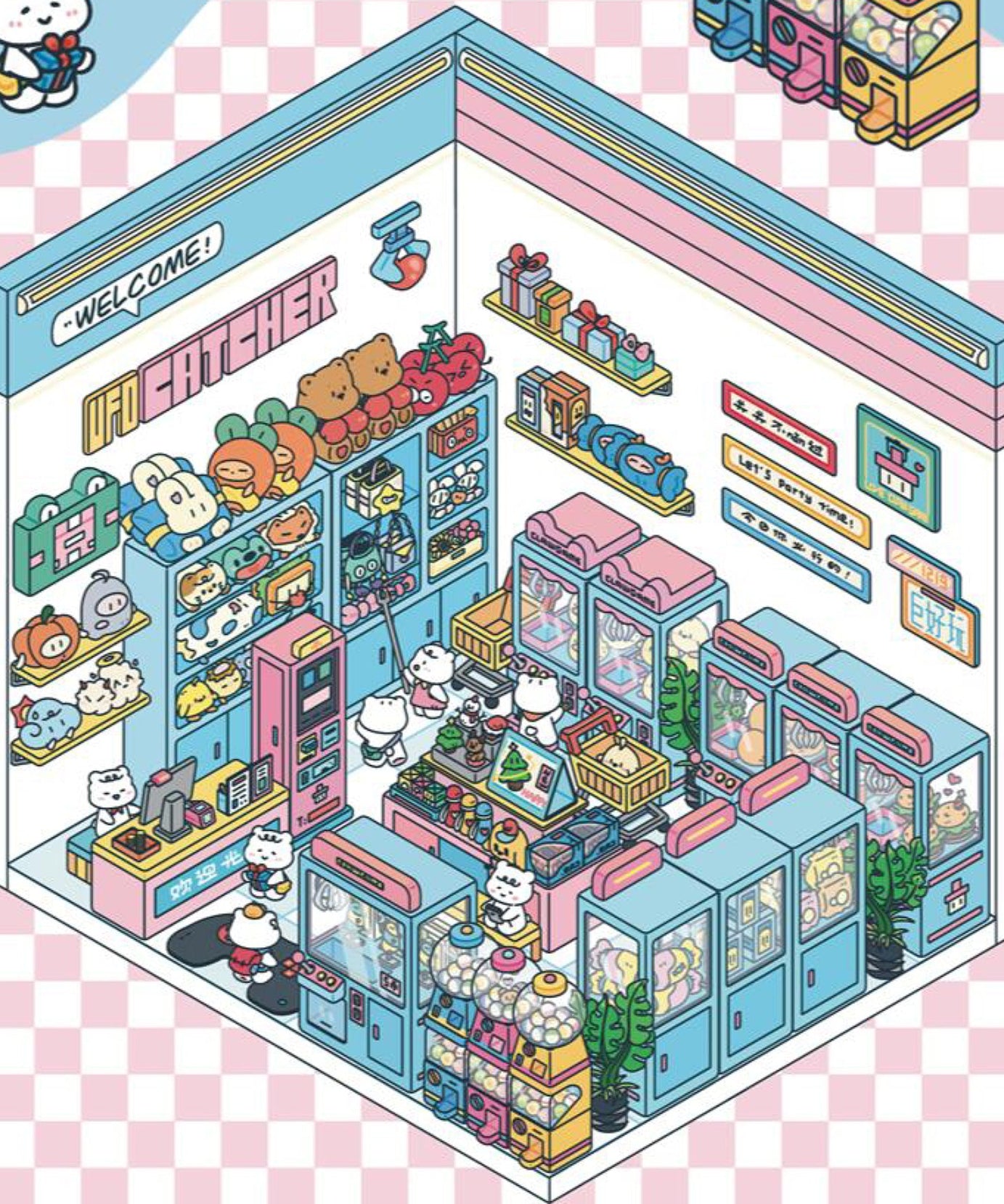 3D Miniature Scene Stickers, Make Claw Machine|Night Market|Bookstore|BurgerShop