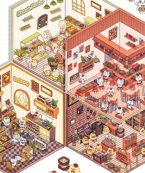 Sticker Play Scenes! Build 3D Izakaya|Chinese Convenience Store|Fresh Fruit|Bakery Shop